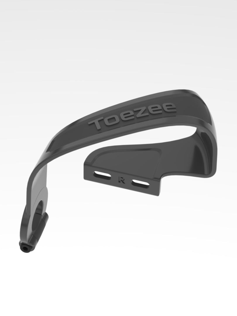 Black toe extension device with 'Toezee' branding on a white background